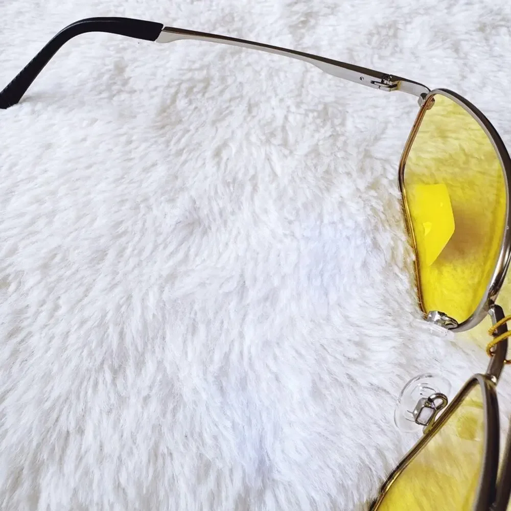 Oscar Clear Yellow w/ Silver Rim Aviator Sunglasses